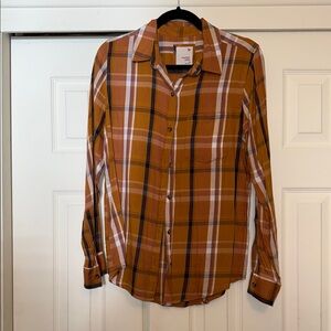 SO Brown and White Button Down Shirt Plaid